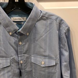 New Calvin Klein slim fit checkered grid 100% cotton button down workwear shirt